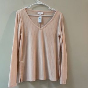 Soma Weekend Ribbed Knit V Neck Straight Tunic in Porcelain Pink
